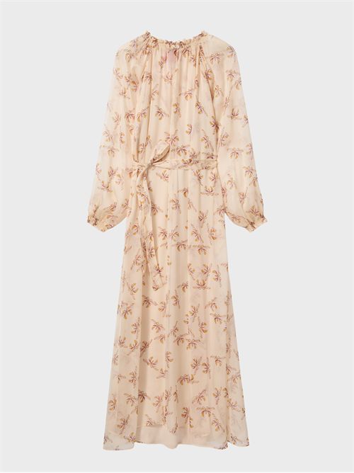 Abito lungo in chiffon di seta con stampa Farfalla LA DOUBLE J | DRE1061SIL024FAR08WH09